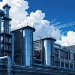 Edificios tecnológicos modernos en un parque industrial bajo un cielo azul