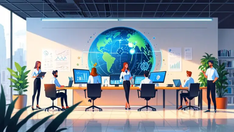 Oficina moderna con elementos tecnológicos representando el ecosistema startup