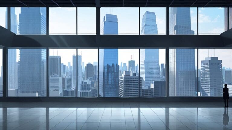 Vista panorámica de un moderno centro de negocios internacional con alta tecnología