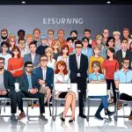 Reunión de empresarios y startups en un moderno centro de conferencias