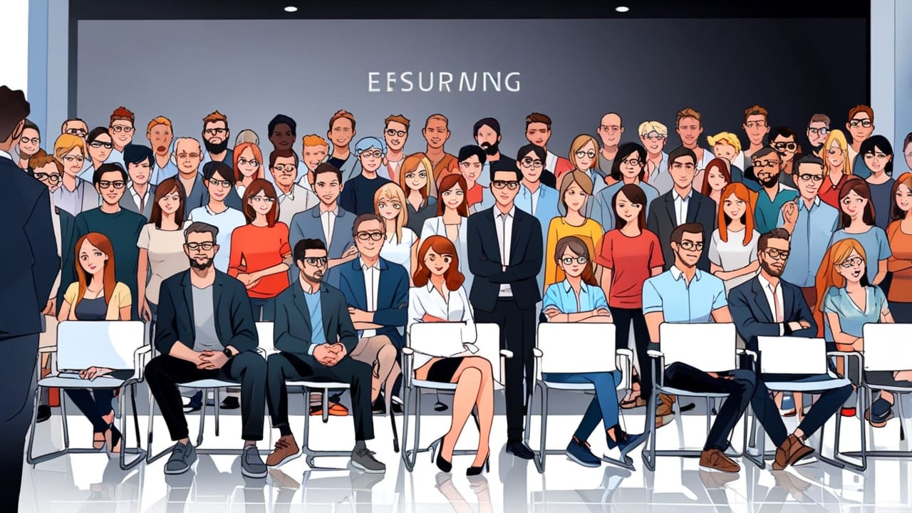 Reunión de empresarios y startups en un moderno centro de conferencias