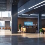 Oficinas modernas de tecnología en un entorno corporativo con equipos de trabajo innovadores