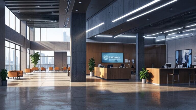 Oficinas modernas de tecnología en un entorno corporativo con equipos de trabajo innovadores