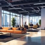 Oficinas modernas de startups tecnológicas con equipos de innovación trabajando