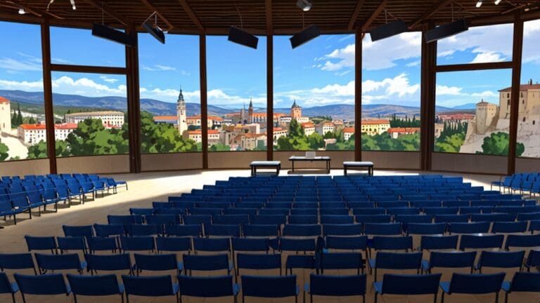 Vista panorámica de un centro de conferencias tecnológico en Segovia con cielo despejado