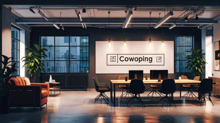 Espacio moderno de coworking con equipos tecnológicos y pizarras de ideas