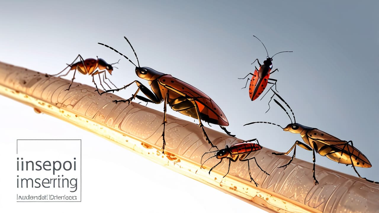 Primer plano de insectos sobre un lecho natural, iluminados por luz ambiental de laboratorio moderno