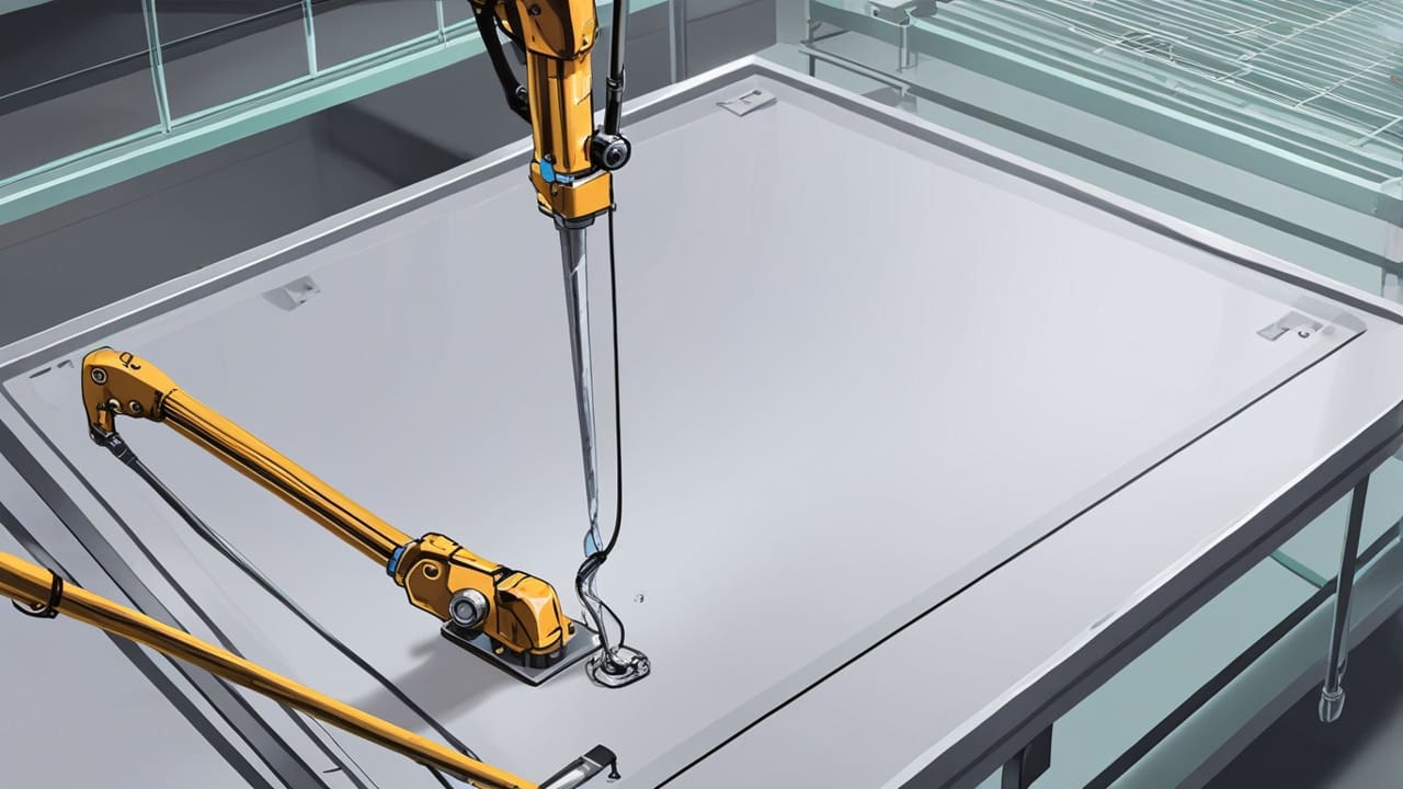 Primer plano de un implante craneal sobre una mesa de laboratorio moderno con fondo neutro.