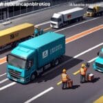 Centro logístico moderno con camiones de reparto y tecnología avanzada