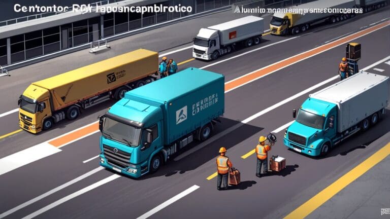 Centro logístico moderno con camiones de reparto y tecnología avanzada