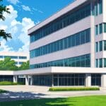 Vista moderna de un edificio tecnológico en un parque empresarial