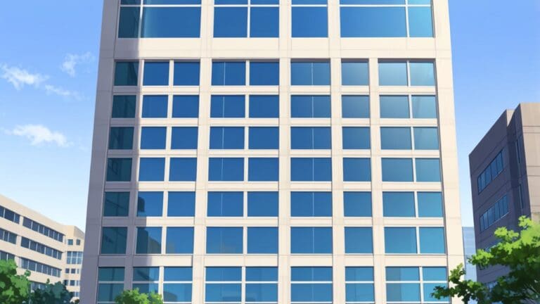 Vista panorámica de un moderno edificio corporativo de una startup en Los Ángeles con cielo despejado