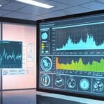 Pantalla de computadora mostrando un gráfico de datos médicos en un entorno de oficina moderno