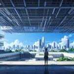 Vista panorámica de un moderno centro de innovaciones tecnológicas con cielos despejados