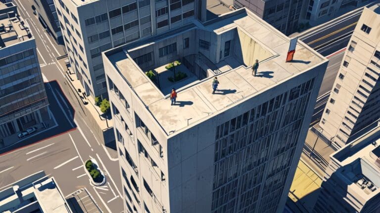 Vista aérea de un moderno edificio tecnológico en un entorno urbano