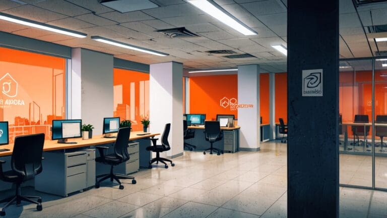 Oficinas modernas de una startup tecnológica en una ciudad sudamericana, ambiente corporativo y tecnológico.