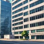 Edificios modernos y oficinas de startups tecnológicas en una ciudad colombiana