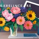 Plataforma digital de marketplace de flores en un ordenador moderno y elegante.