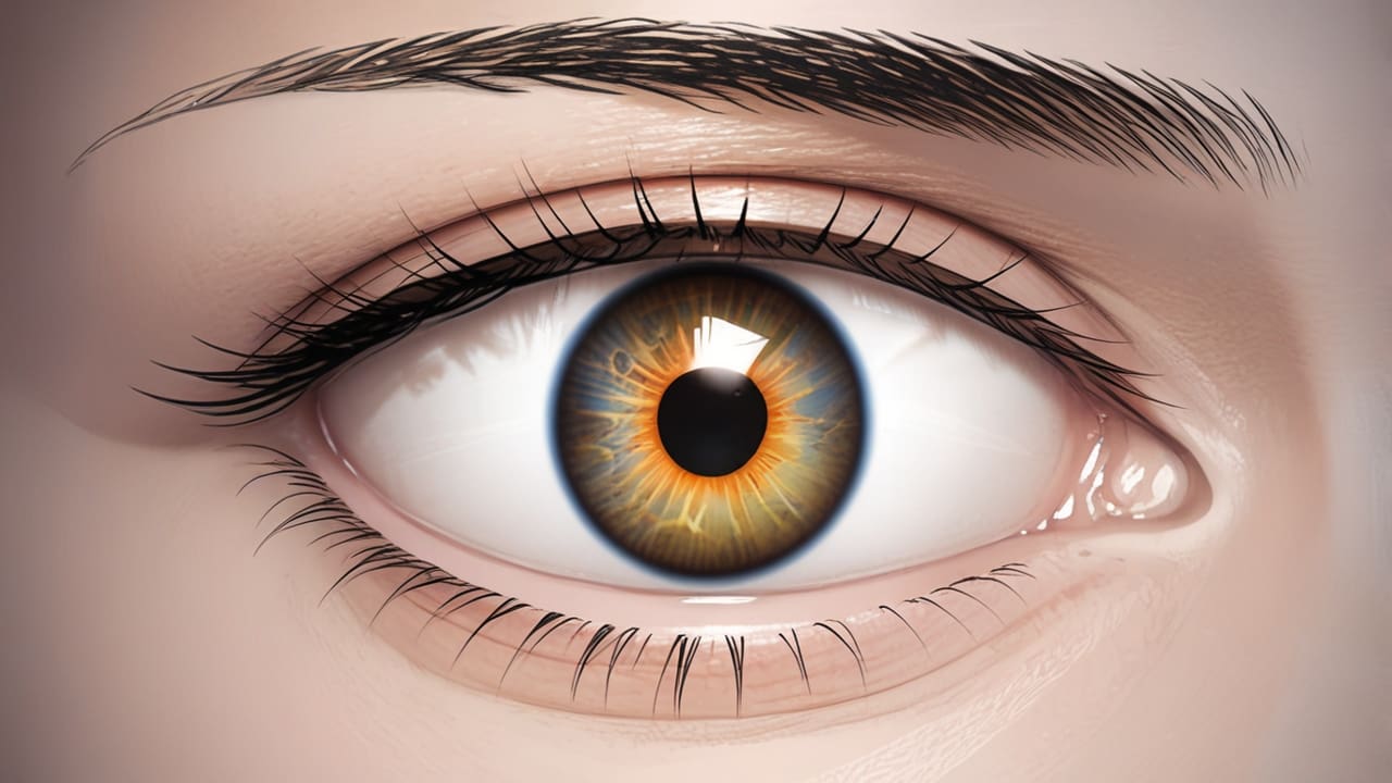 Primer plano de un ojo escaneado por un dispositivo biométrico en un fondo blanco de alta tecnología