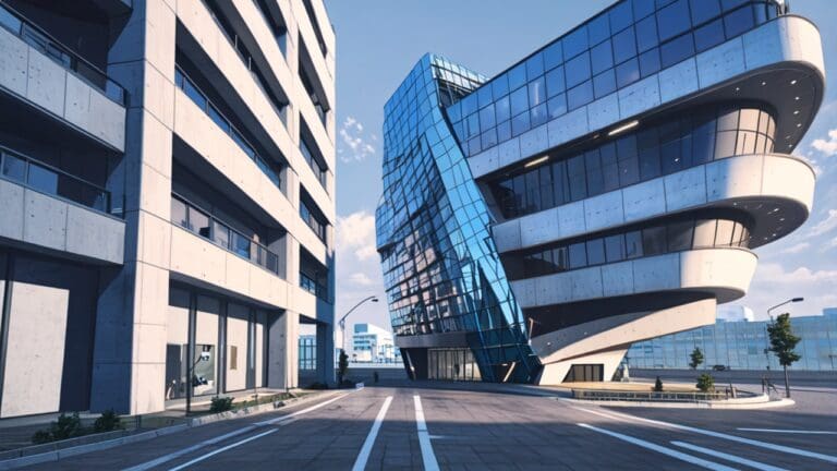 Edificio moderno de una empresa tecnológica con diseño futurista en una ciudad europea.