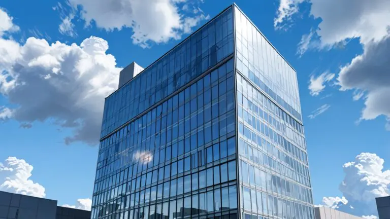 Edificio corporativo moderno con diseño tecnológico bajo cielo despejado