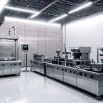 Interior de una moderna empresa foodtech con tecnología de punta y productos innovadores en exhibición