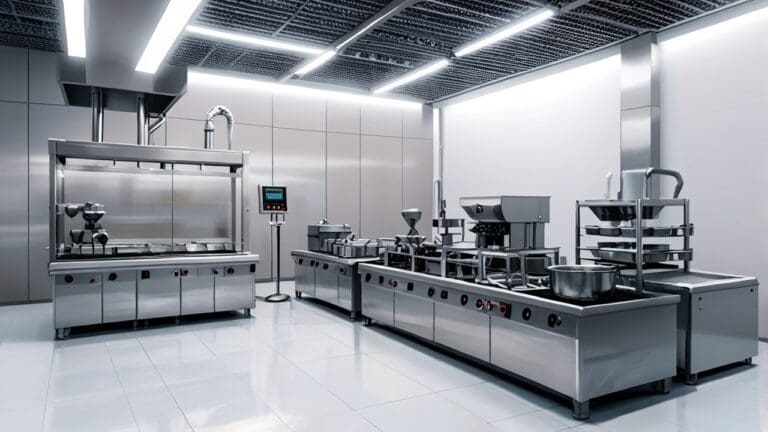 Interior de una moderna empresa foodtech con tecnología de punta y productos innovadores en exhibición