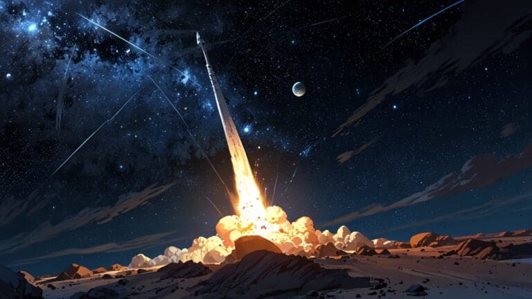 Satélite en órbita sobre un asteroide en el espacio, con fondo de estrellas.