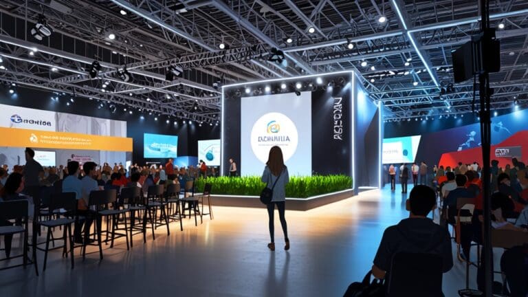 Feria internacional de acuicultura en un moderno centro de conferencias con stands tecnológicos