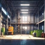 Planta de reciclaje con maquinaria tecnológica en funcionamiento en interior industrial