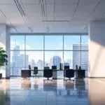 Oficinas modernas con pantallas digitales y entorno tecnológico