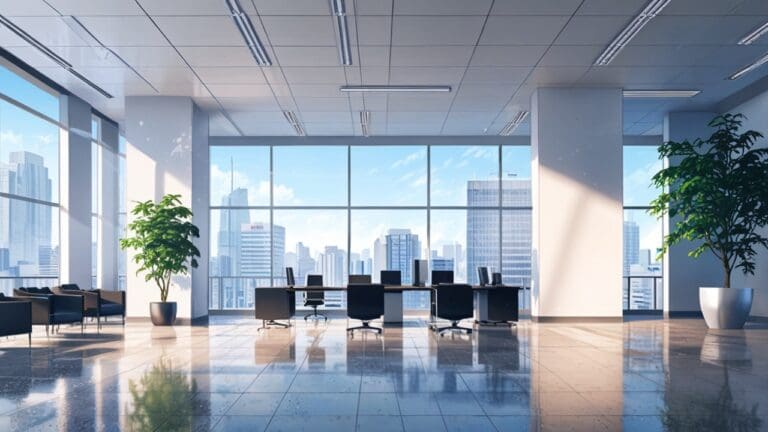 Oficinas modernas con pantallas digitales y entorno tecnológico