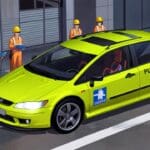 Vehículo autónomo de reparto en una moderna ciudad al mediodía