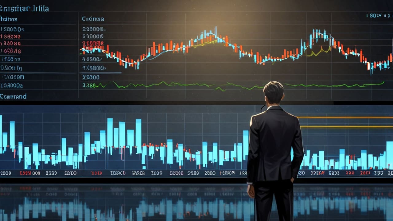 Vista de un gráfico financiero digital con índices bursátiles en un entorno corporativo moderno