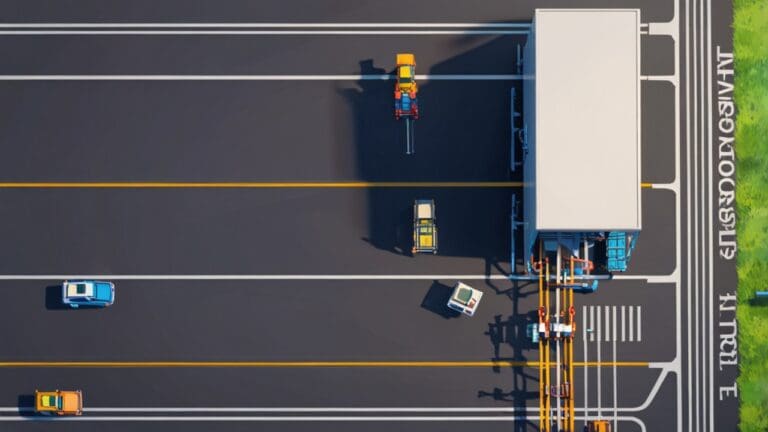 Vista aérea de un moderno almacén logístico con tecnología avanzada.