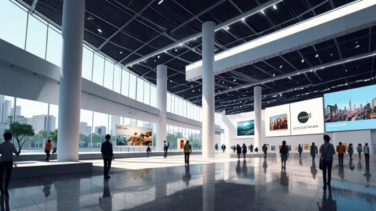 Vista del pabellón de exposiciones en un gran centro de convenciones moderno