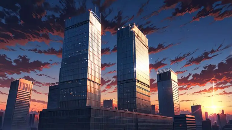 Edificios corporativos modernos al atardecer con un enfoque en el desarrollo económico regional