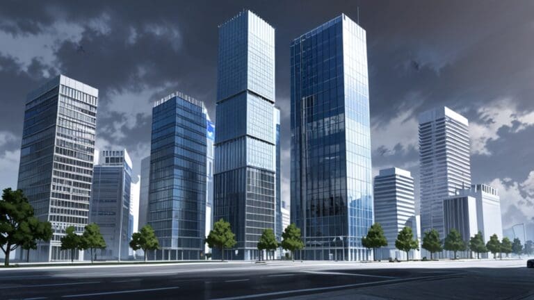 Edificios modernos de una ciudad con un enfoque en la innovación tecnológica.