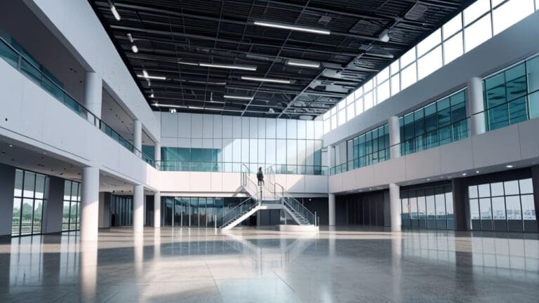 Interior de un centro de innovación con instalaciones modernas y tecnología avanzada