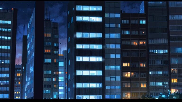 Entornos urbanos con edificios tecnológicos de noche, iluminados y modernos