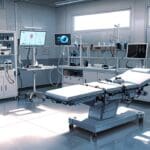 Dispositivo médico moderno en una mesa de laboratorio enfocado en tecnología de inteligencia artificial.