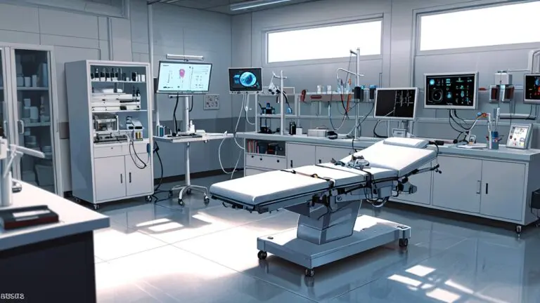 Dispositivo médico moderno en una mesa de laboratorio enfocado en tecnología de inteligencia artificial.