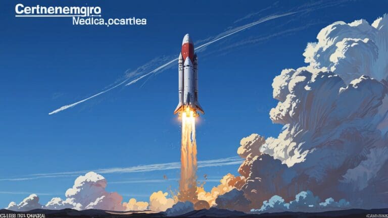 Cohete Long March 2D despegando entre columnas de humo y nubes, en un cielo despejado, resaltando su potencia y tecnología avanzada