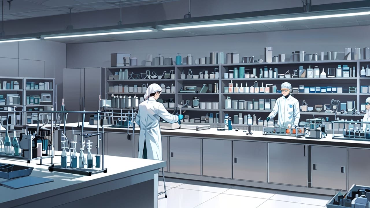 Laboratorio moderno con frascos y equipos científicos de biotecnología