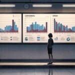 Oficinas modernas con pantallas mostrando gráficos de crecimiento en facturación digital