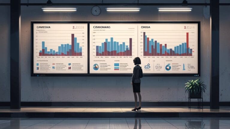 Oficinas modernas con pantallas mostrando gráficos de crecimiento en facturación digital
