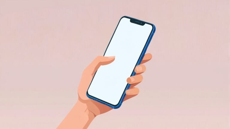 Primer plano de un smartphone mostrando una app inclusiva en un ambiente moderno y minimalista