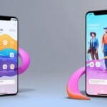 Pantallas de teléfonos móviles mostrando un metaverso con gráficos 3D innovadores en un entorno digital moderno