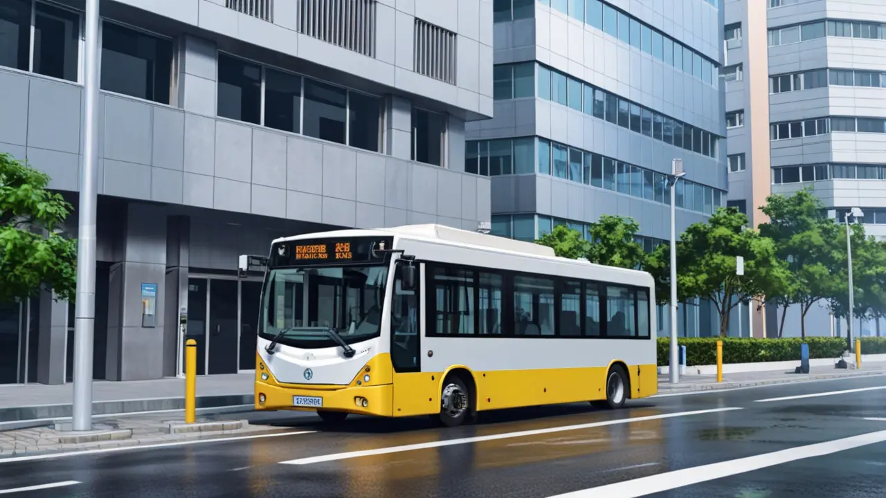 Automóvil eléctrico urbano moderno en una carretera urbana con fondo de edificios contemporáneos