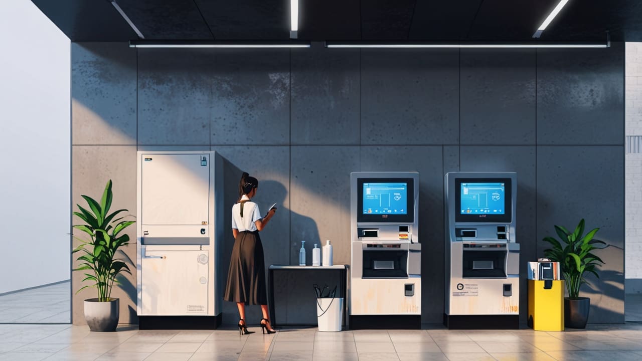 Oficina moderna con ordenadores y gadgets en una atmósfera sofisticada.